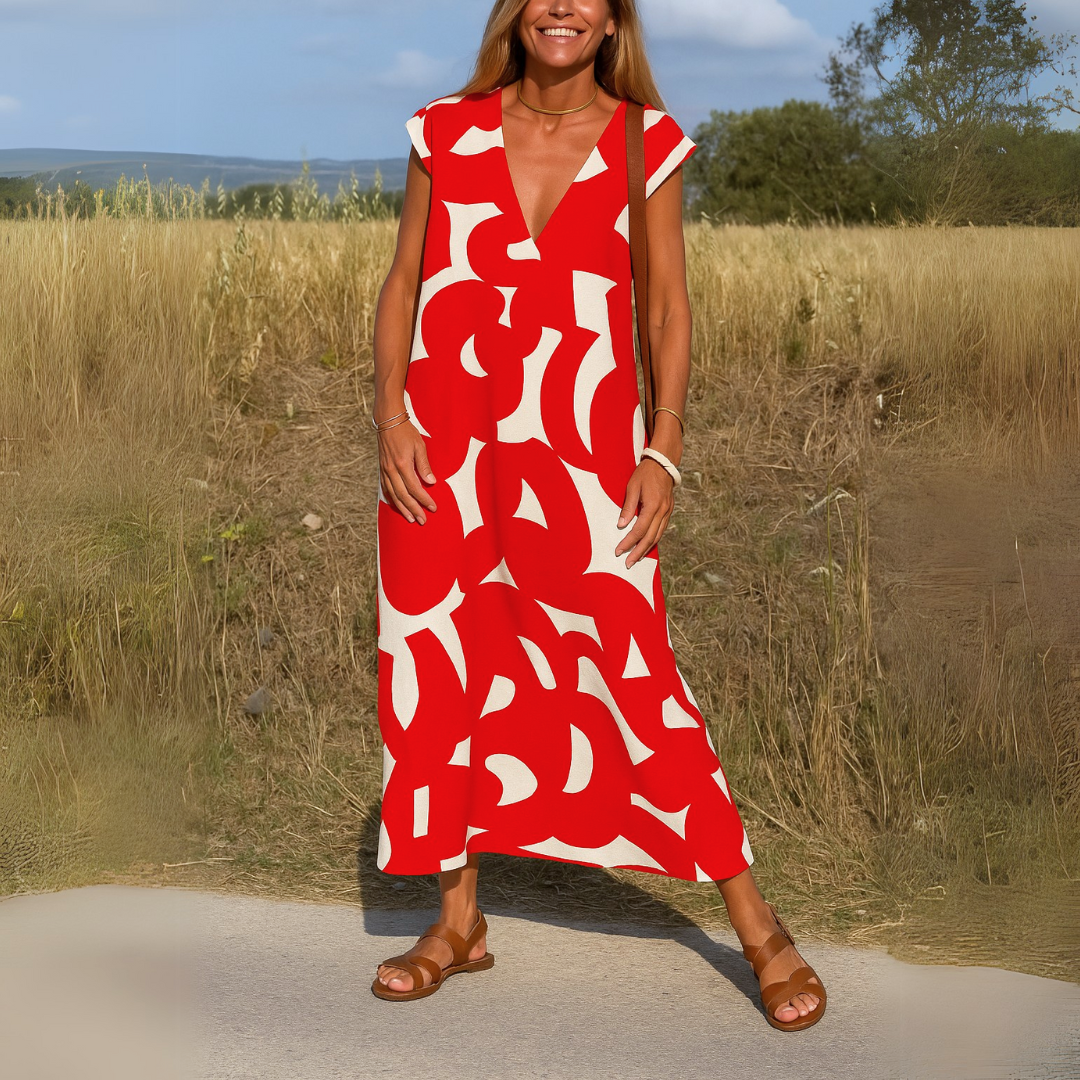 Ibiza Style Bequemes und Fließendes Kleid mit V-Ausschnitt Maria