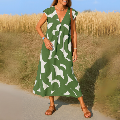 Ibiza Style Bequemes und Fließendes Kleid mit V-Ausschnitt Maria