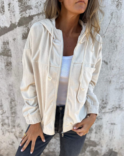 Cordjacke mit Reißverschluss und Kapuze Gia
