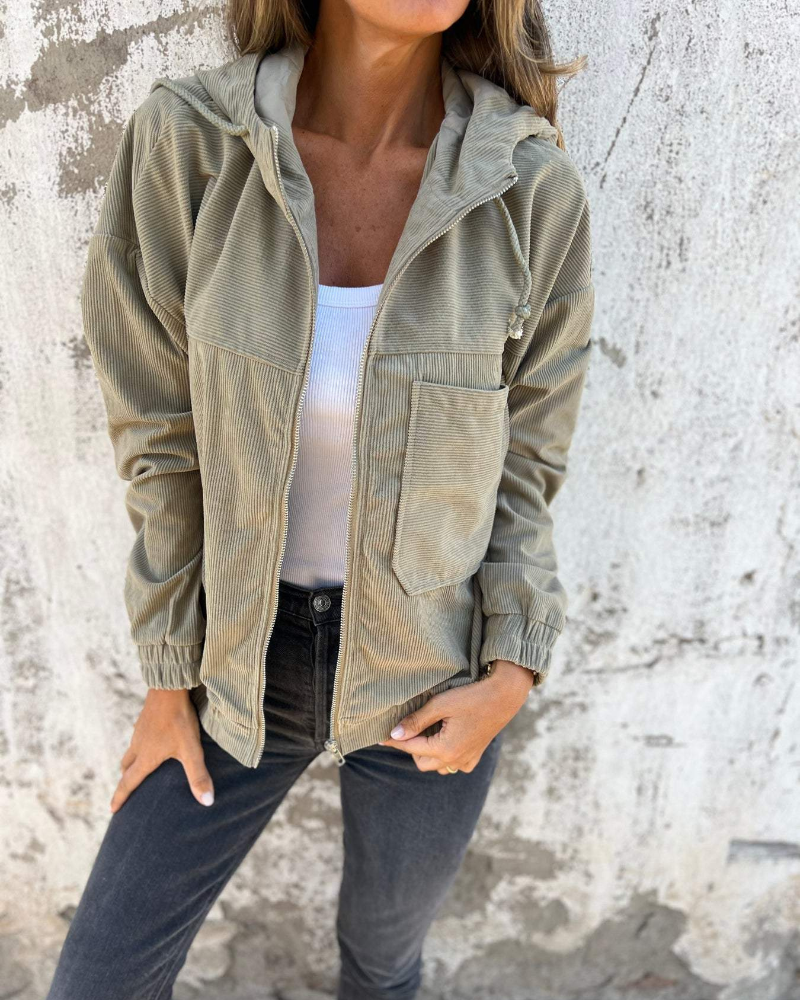 Cordjacke mit Reißverschluss und Kapuze Gia