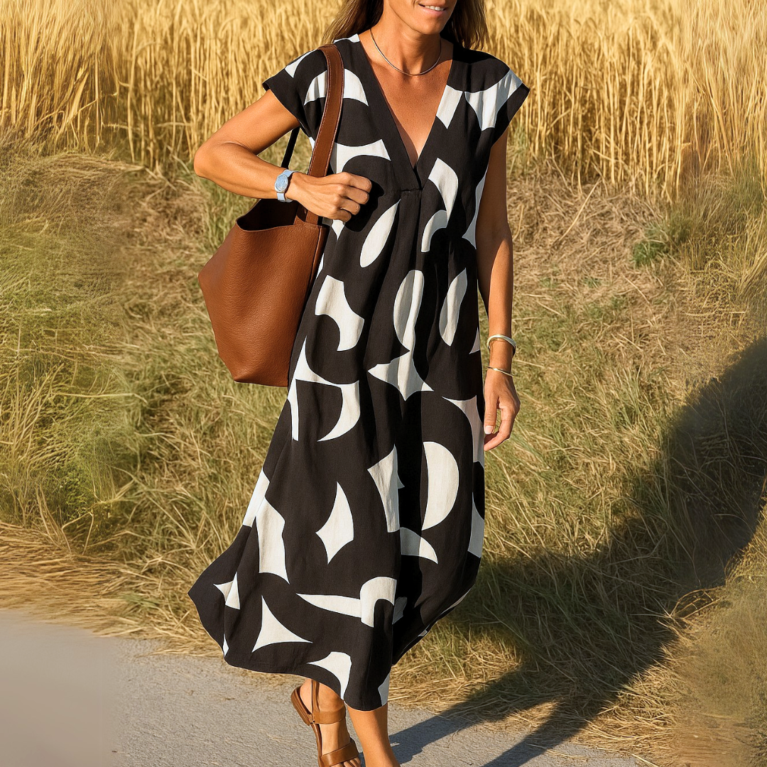 Ibiza Style Bequemes und Fließendes Kleid mit V-Ausschnitt Maria