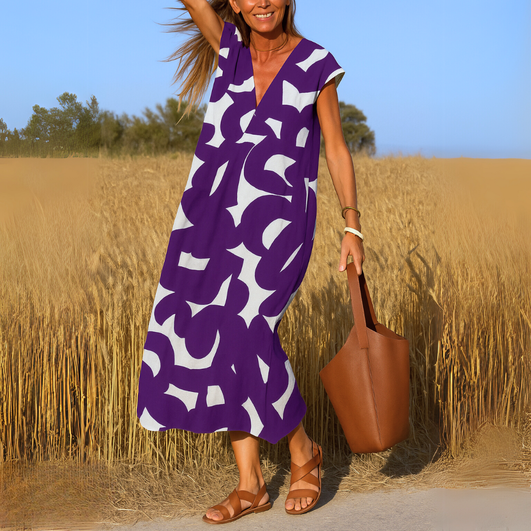 Ibiza Style Bequemes und Fließendes Kleid mit V-Ausschnitt Maria