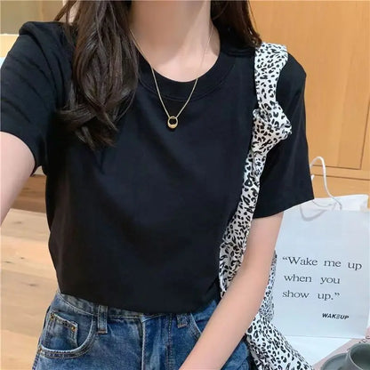 Solid  Women Short Sleeve T Shirt Cotton O Neck Loose Black White Basic Thin Tops Fashion Harajuku Casual Outer Wear T-Shirts